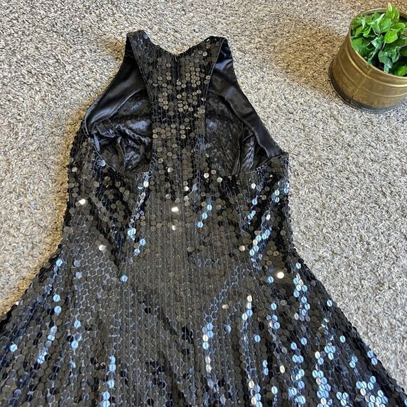 VTG ADRIANNA PAPELL Evening Dress Black Sequins High Neck Sleeveless Flapper 10 - Picture 4 of 6